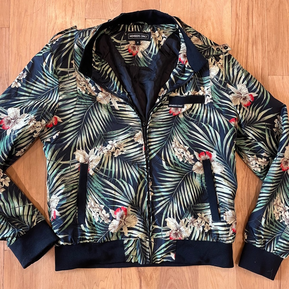 Members Only Jacket Tropical Hawaiian Print Mens' Bomber Jacket - Medium